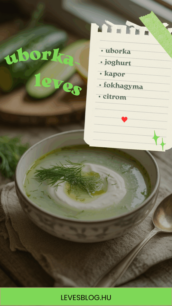 joghurtos uborkaleves bevásárlólista: uborka, joghurt, kapor, fokhagyma, citrom