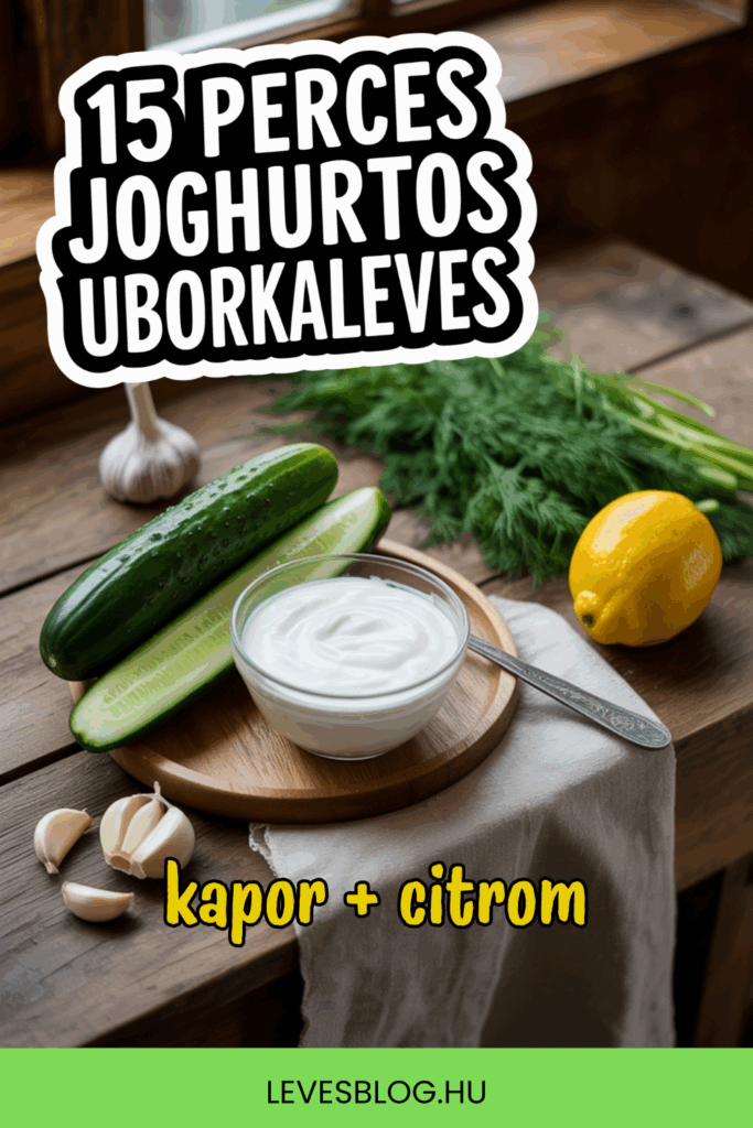 kapros joghurtos uborkaleves hozzávalói: uborka, joghurt, fokhagyma, kapor, citrom