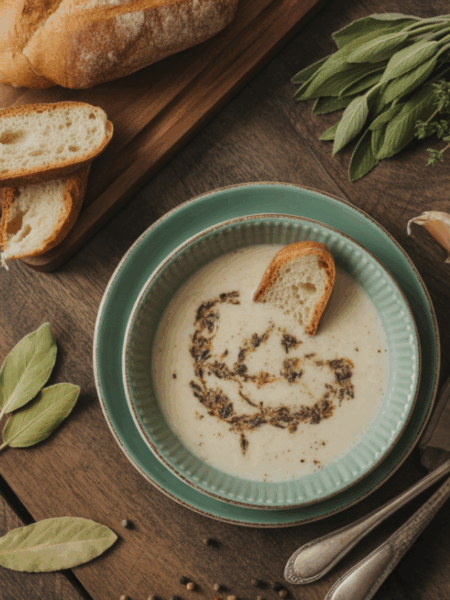 A legfinomabb fokhagymakrémleves recept: selymes textúrával, kakukkfűvel tálalva