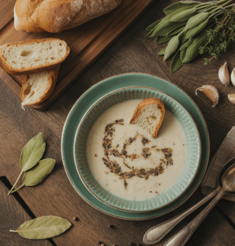 A legfinomabb fokhagymakrémleves recept: selymes textúrával, kakukkfűvel tálalva