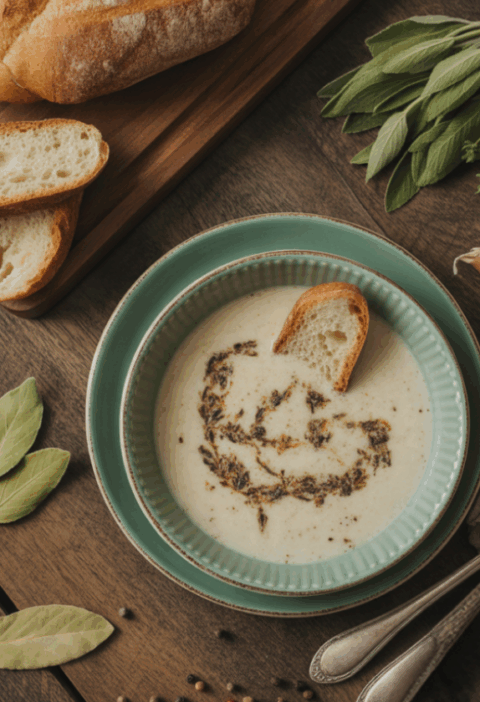 A legfinomabb fokhagymakrémleves recept: selymes textúrával, kakukkfűvel tálalva