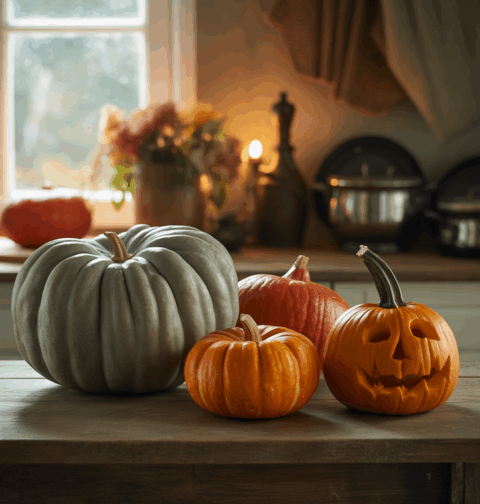 sütőtökfajták egy asztalon nagydobosi, hokkaido, halloween, kanadai