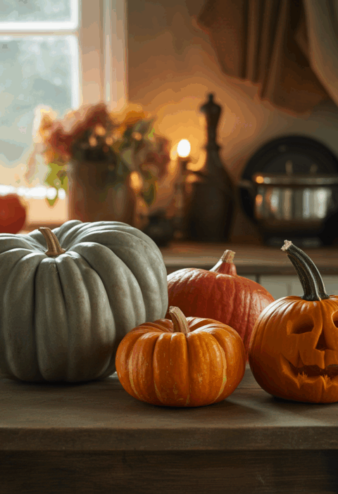 sütőtökfajták egy asztalon nagydobosi, hokkaido, halloween, kanadai