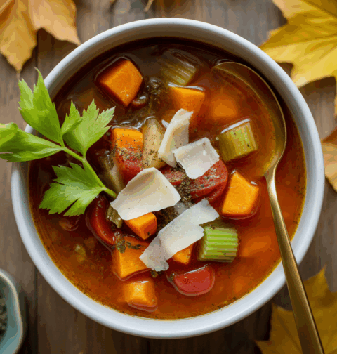 őszi minestrone leves sütőtökkel