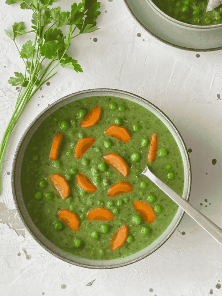 sárgarépás gazdagítás zöldborsó krémleves